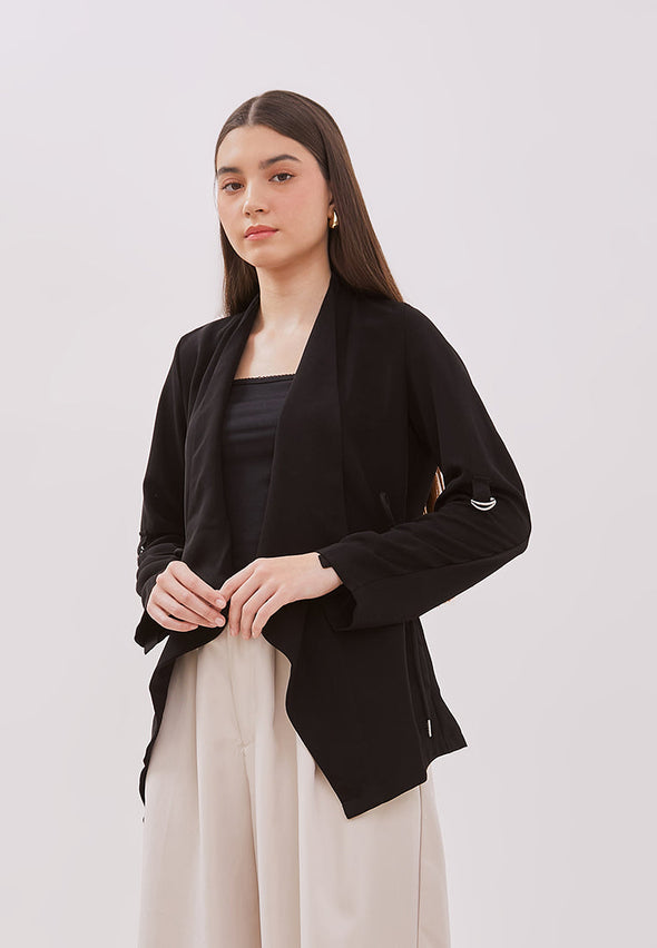 Women's Black Drapery Collar Blazer