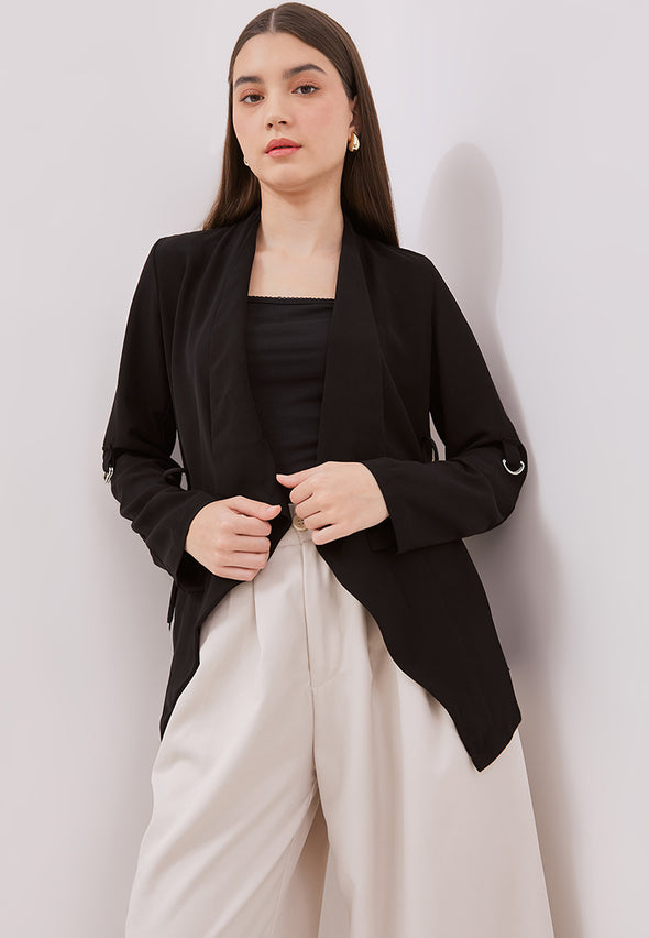 Women's Black Drapery Collar Blazer
