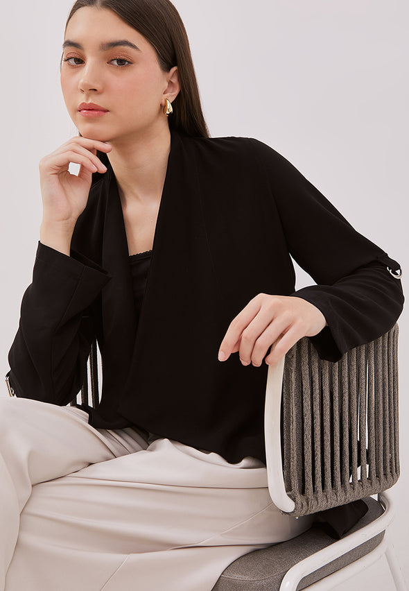 Women's Black Drapery Collar Blazer