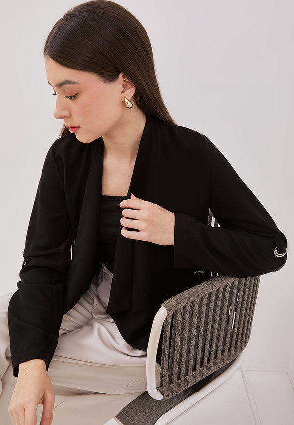 Women's Black Drapery Collar Blazer