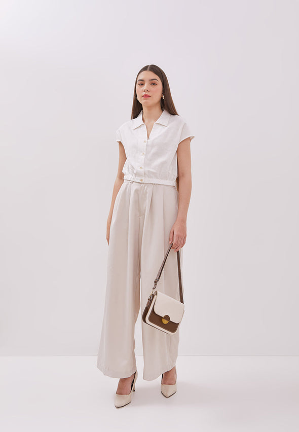 Women's Off-White Crop Short Sleeved Blouse