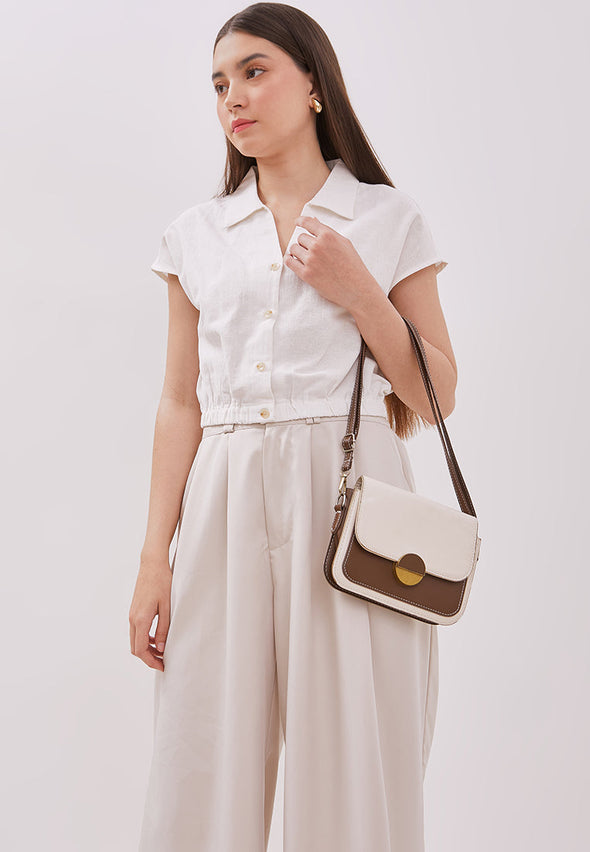Women's Off-White Crop Short Sleeved Blouse