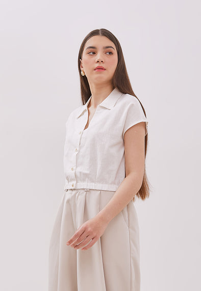 Women's Off-White Crop Short Sleeved Blouse
