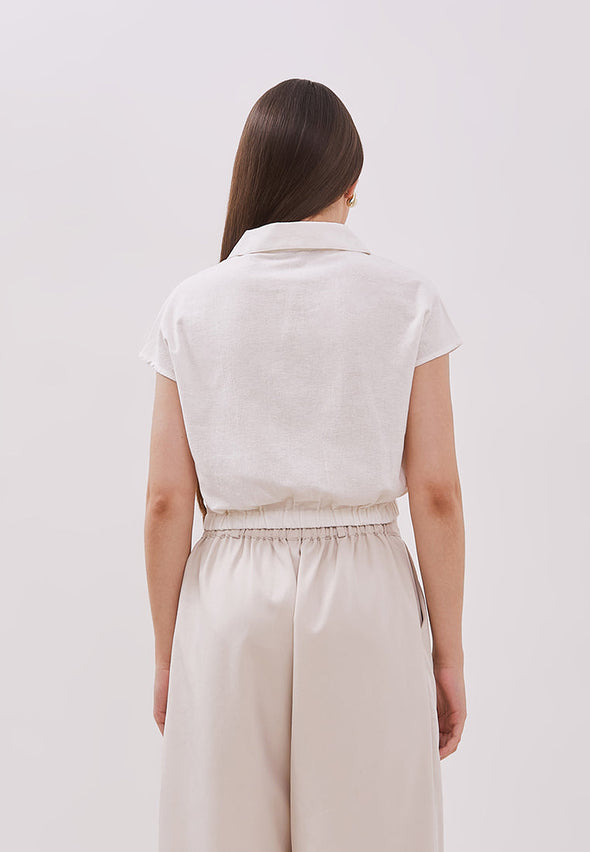 Women's Off-White Crop Short Sleeved Blouse