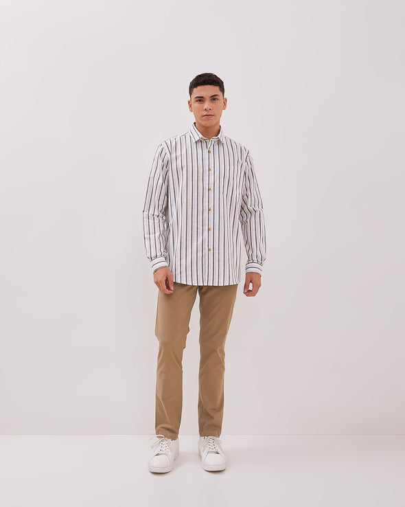Off White Striped Long Sleeve Shirt For Men