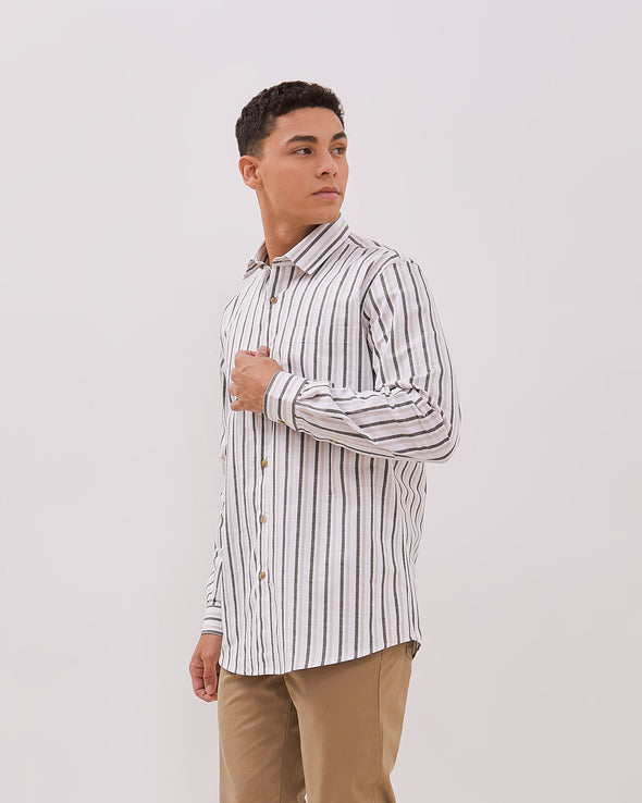 Off White Striped Long Sleeve Shirt For Men