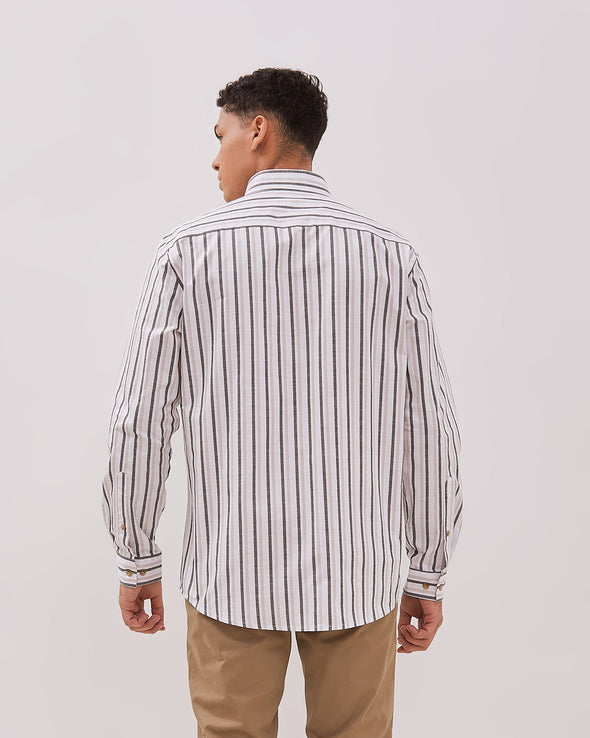 Off White Striped Long Sleeve Shirt For Men