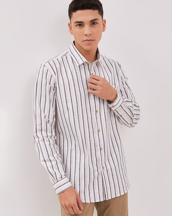 Off White Striped Long Sleeve Shirt For Men