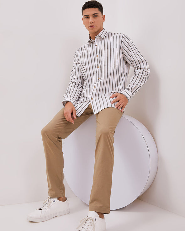 Off White Striped Long Sleeve Shirt For Men