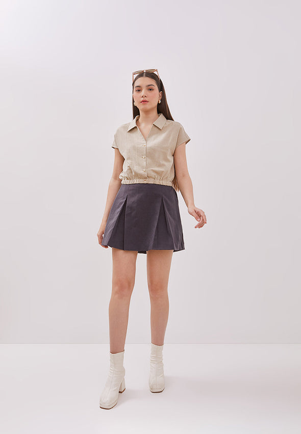Women's Cream Crop Short Sleeved Blouse