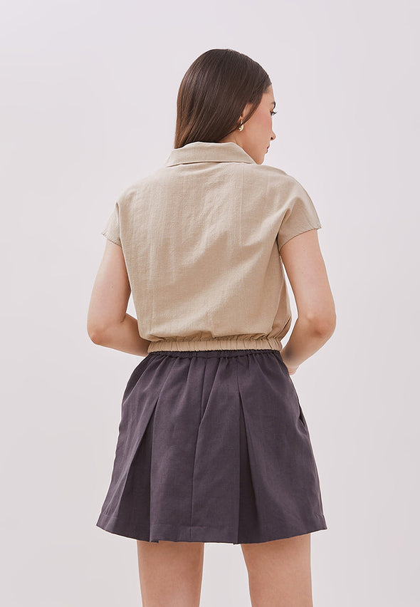 Women's Cream Crop Short Sleeved Blouse