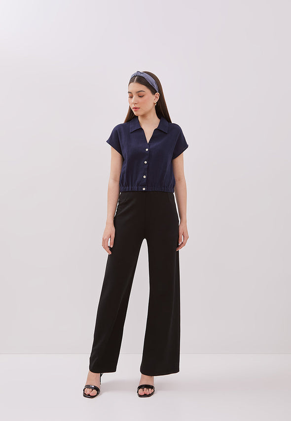 Women's Navy Crop Short Sleeved Blouse