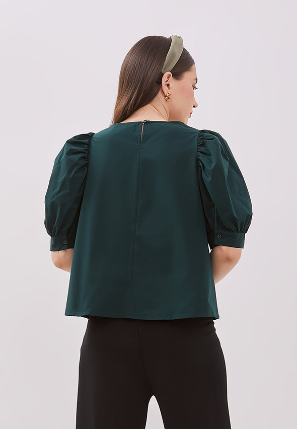 Women's Green Short Sleeved Blouse