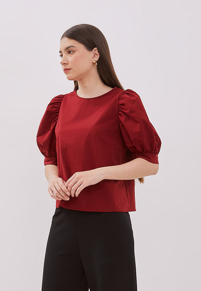 Women's Maroon Short Sleeved Blouse