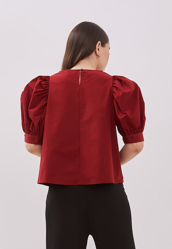 Women's Maroon Short Sleeved Blouse