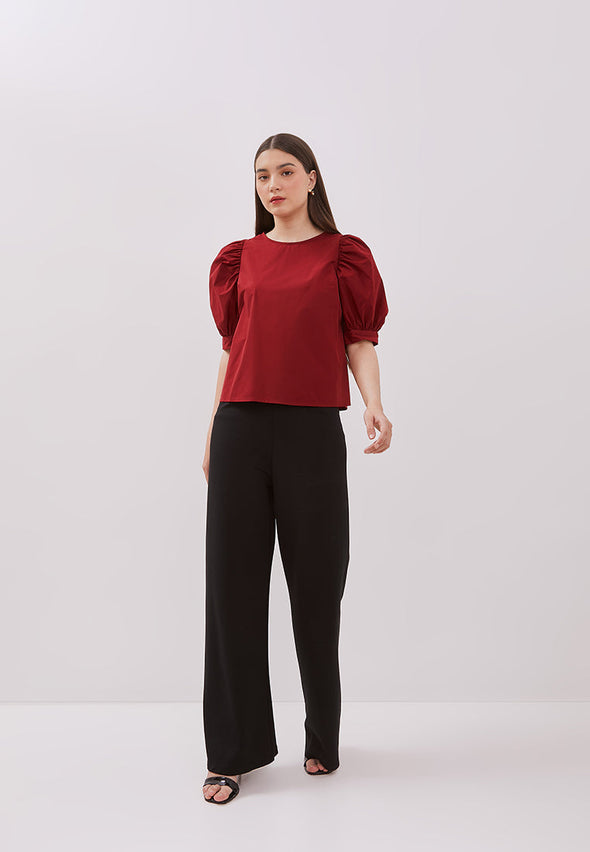 Women's Maroon Short Sleeved Blouse