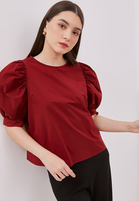 Women's Maroon Short Sleeved Blouse