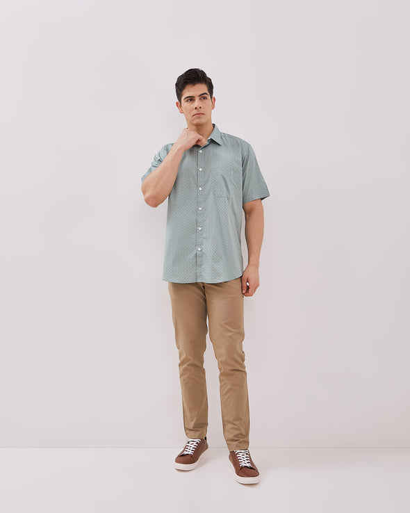 Men's Printed Sage Green Short Sleeve Shirt