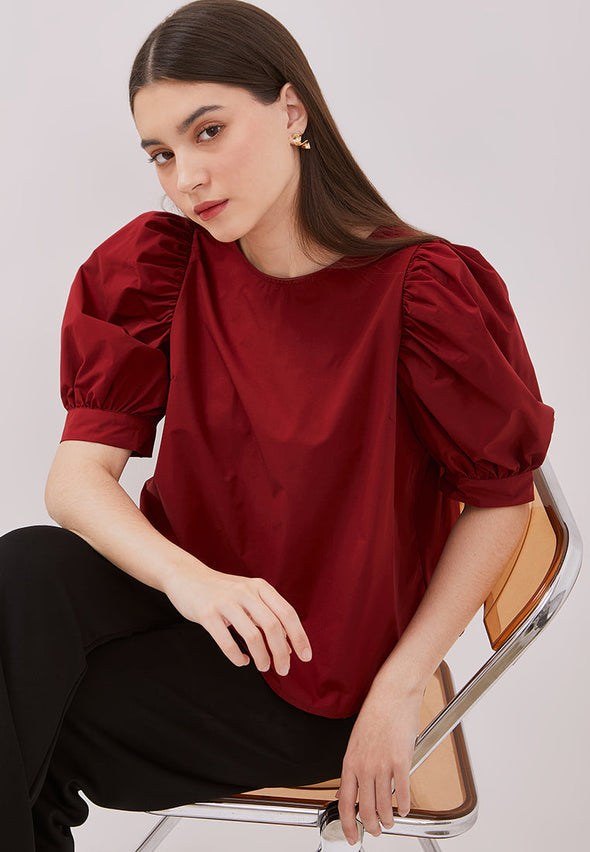 Women's Maroon Short Sleeved Blouse