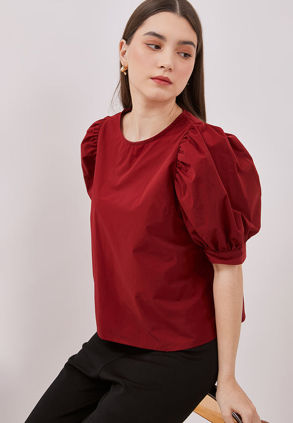 Women's Maroon Short Sleeved Blouse