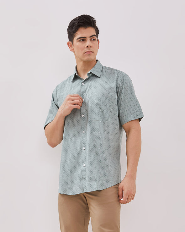 Men's Printed Sage Green Short Sleeve Shirt