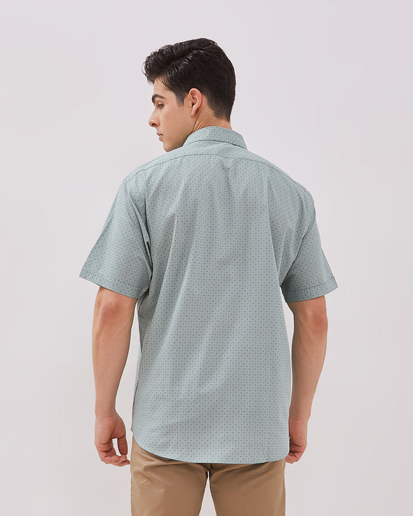 Men's Printed Sage Green Short Sleeve Shirt