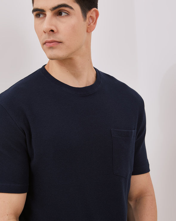 Men's Blue Waffle Short Sleeve T-Shirt