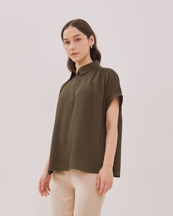 Women's Green Short Sleeve Blouse
