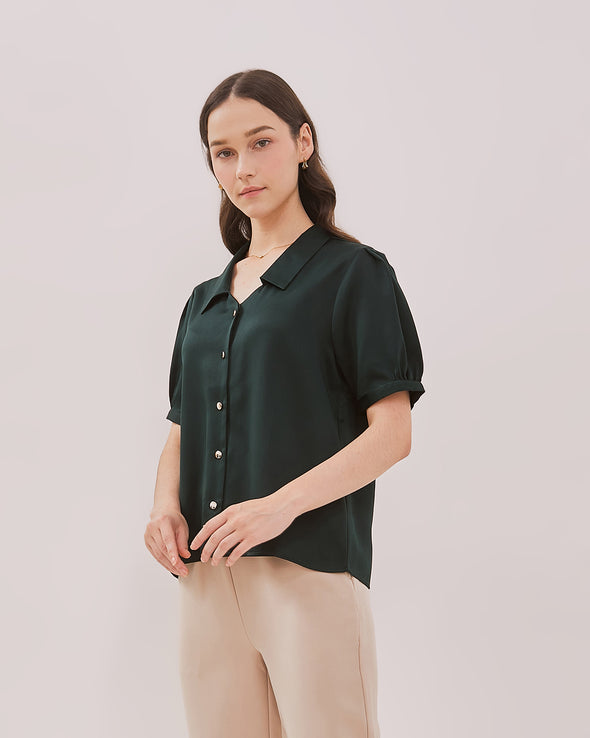 Women's Green Short Sleeve Blouse