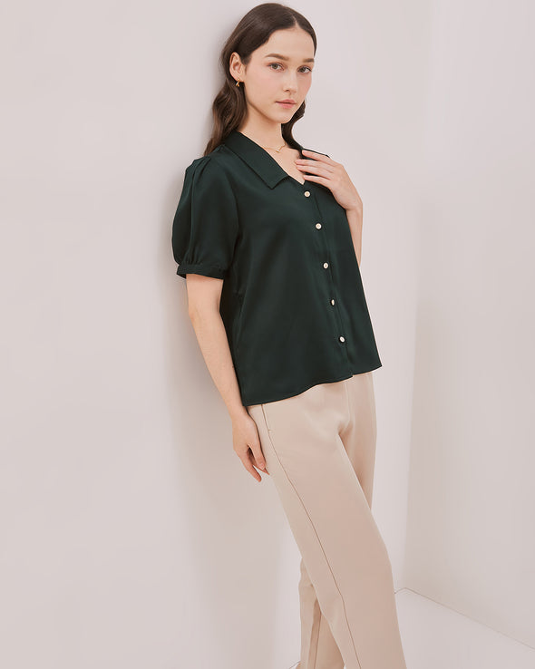 Women's Green Short Sleeve Blouse
