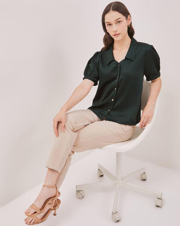 Women's Green Short Sleeve Blouse