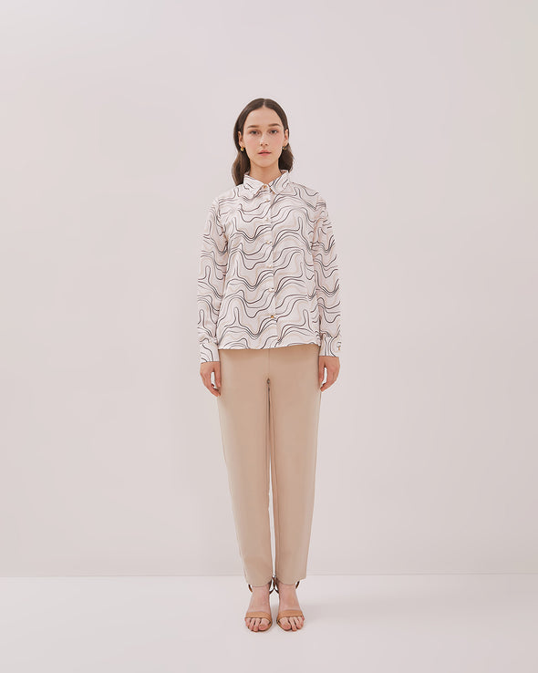 Women's White Long Sleeve Shirt with Pattern