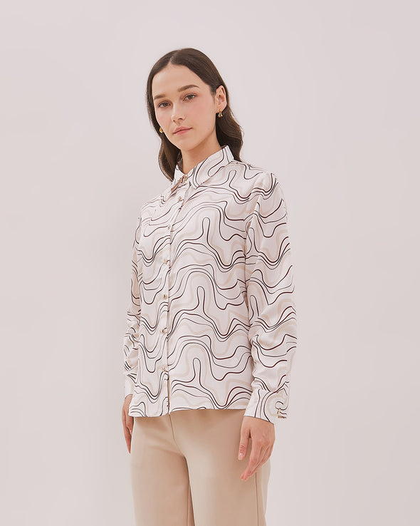 Women's White Long Sleeve Shirt with Pattern