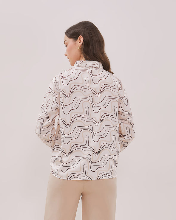 Women's White Long Sleeve Shirt with Pattern