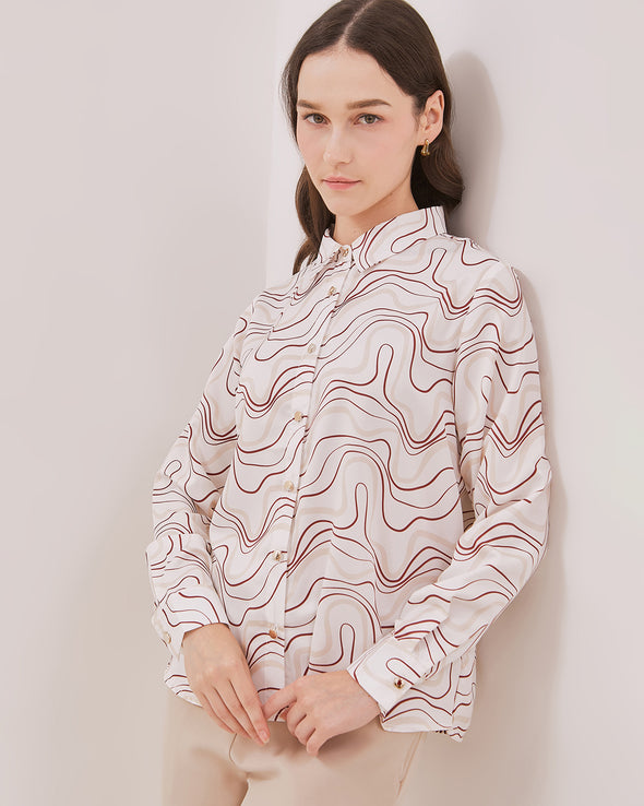 Women's White Long Sleeve Shirt with Pattern
