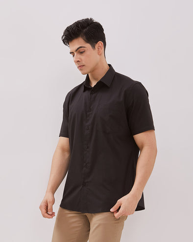 Men's Plain Black Sleeve Shirt