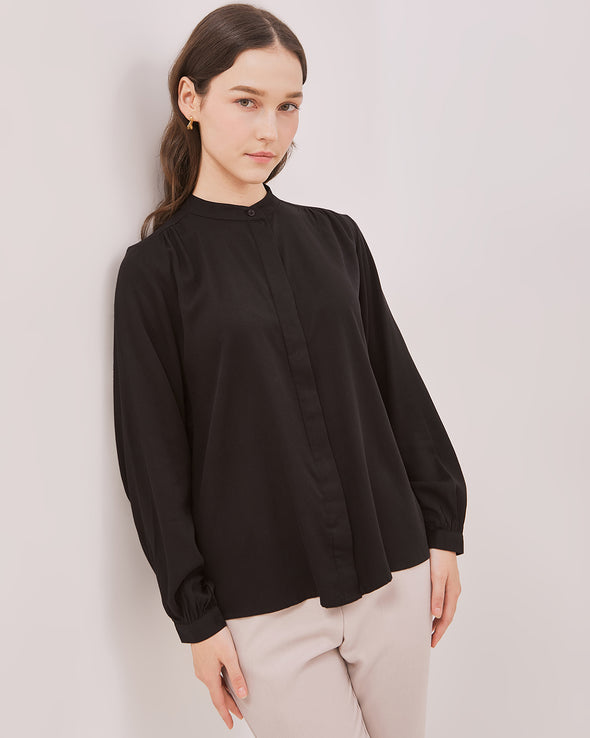 Women's Black Shanghai Collar Shirt