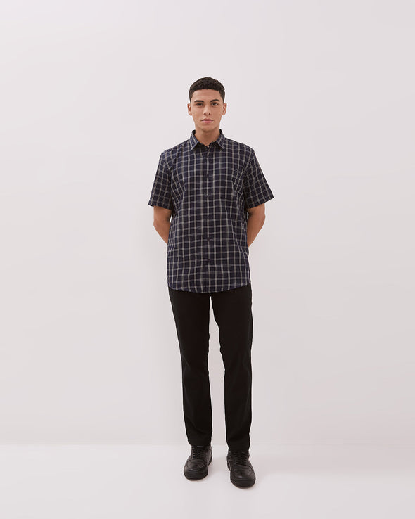 Short Sleeve Shirt With Navy Motif For Men