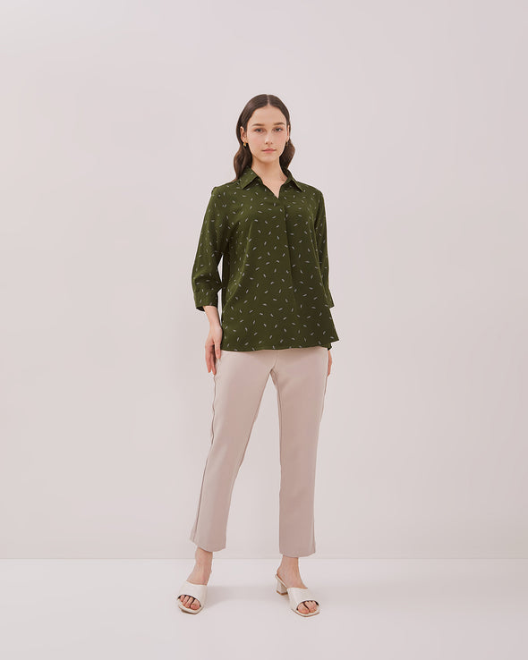 Women's Green Patterned Long Sleeve Shirt