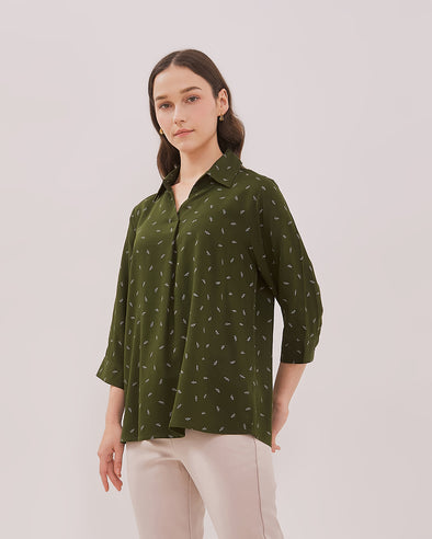 Women's Green Patterned Long Sleeve Shirt