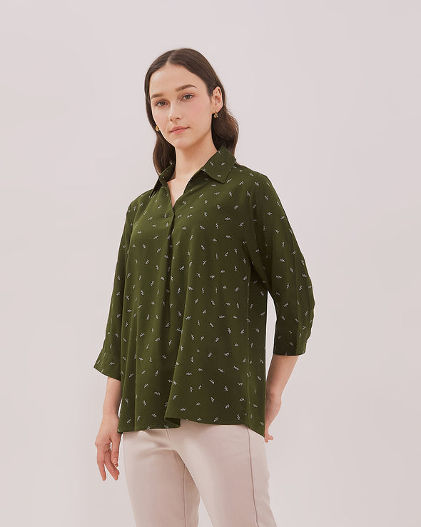 Women's Green Patterned Long Sleeve Shirt