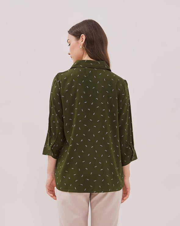 Women's Green Patterned Long Sleeve Shirt