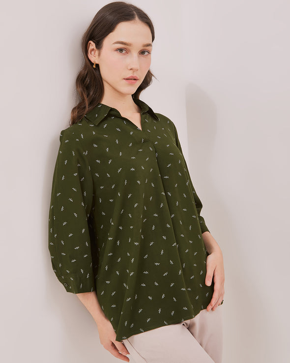 Women's Green Patterned Long Sleeve Shirt