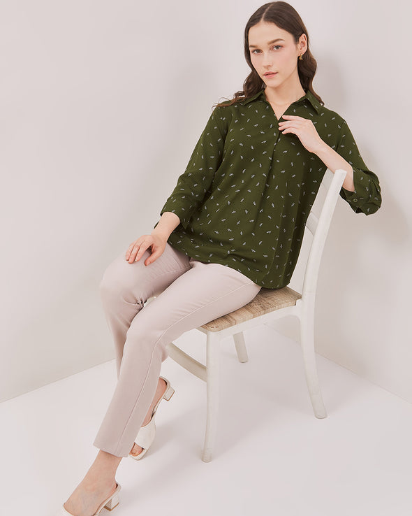 Women's Green Patterned Long Sleeve Shirt