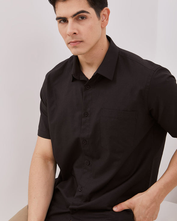 Men's Plain Black Sleeve Shirt