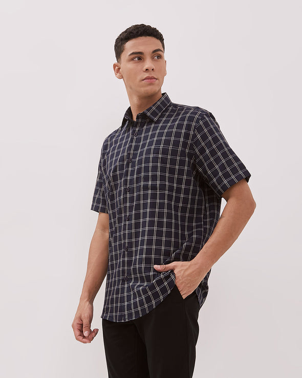 Short Sleeve Shirt With Navy Motif For Men