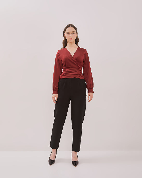 Women's Red V-Neck Blouse