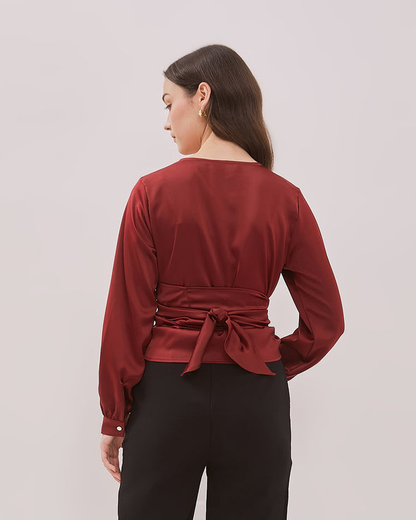 Women's Red V-Neck Blouse