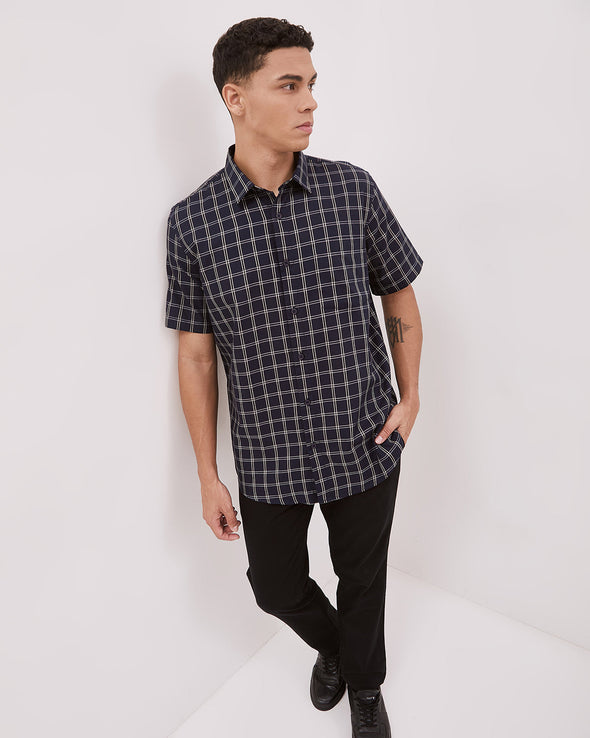 Short Sleeve Shirt With Navy Motif For Men
