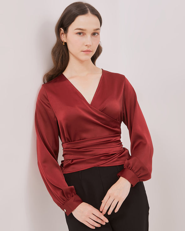 Women's Red V-Neck Blouse